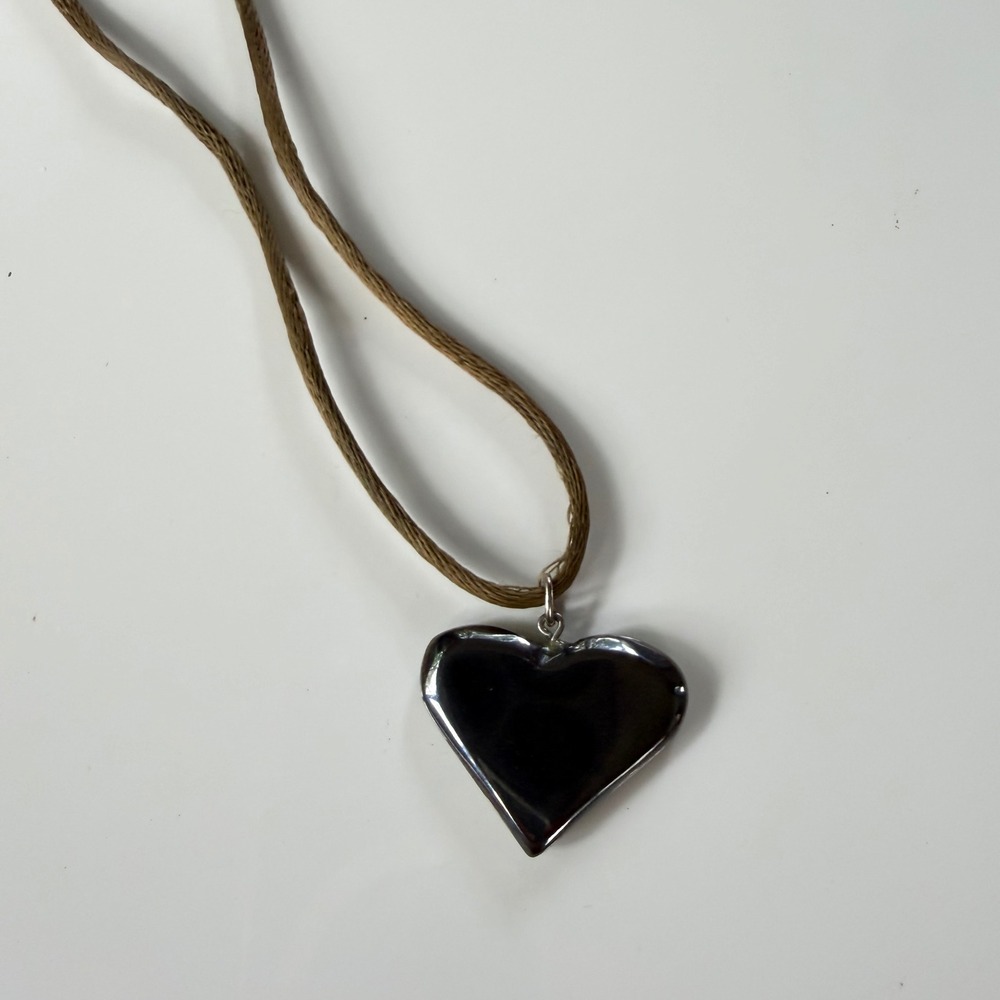Silver Heart Pendant Cord Necklace OS Y2K Fairycore Grunge - Picture 5 of 6